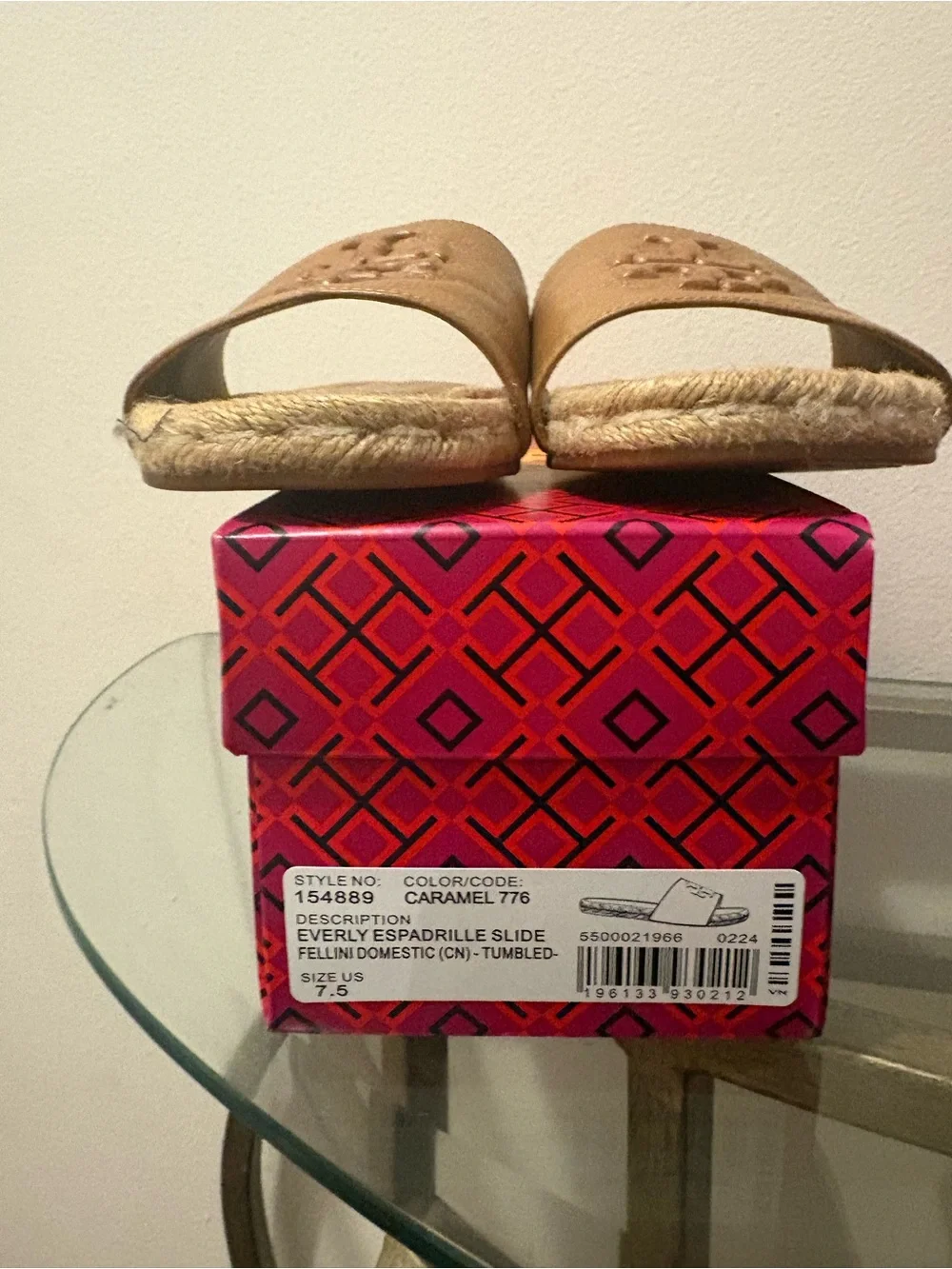 Tory Burch Caramel Leather Espadrille Slide